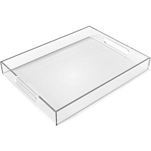 12"x16" Acrylic Serving Tray with Handles, Spill Proof Clear Decorative Tray, Lucite Tray for Coffee Table, Vanity, Makeup Organizer