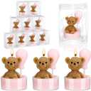 MTLEE 20 Set Bear Baby Shower Candles Favors for Guests, Soy Wax Bear with Balloon Shaped Candles Bulk for Boys Girls Gender Reveal Baby Shower Party Return Gifts(Pink)