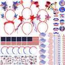 UMEELR 126Pcs Patriotic Party Supplies, 4th of July Party Accessories with Necklaces Headbands Shutter Glasses Flags Glow Sticks for 4th of July Independence Memorial Day Party Favor