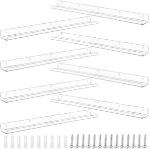 Wesiti 8 Pack Acrylic Floating Shelf 36 Inch Clear Book Display Shelves with Mounting Kit Invisible Floating Wall Ledge Transparent Wall Mounted Bookshelf for Kids Nursery Organizer Storage Decoration