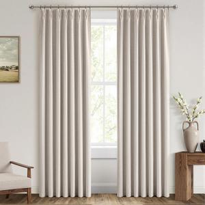 MIULEE 90 Inches Long Pinch Pleated Curtains Blackout, Linen Pinch Pleat Curtains with Hooks for Bedroom, Thermal Insulated Soundproof Window Drapes for Living Room Track, 2 Panels Natural Linen
