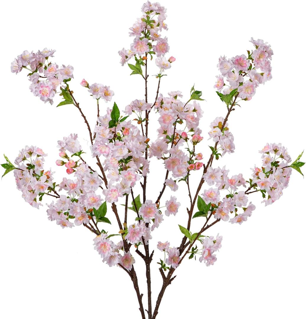 39" Tall Cherry Blossom Branches for Vase Faux Cherry Flowers Light Pink Peach Blossom for Floral Arrangements Artificial Apple Blossom Silk Tall Stems for Home Wedding Table Decor-3 Pcs