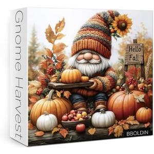 Fall Gnome Puzzles for Adults 1000 Pieces, Autumn Pumpkin Jigsaw Puzzles, Cozy Harvest Art Puzzles