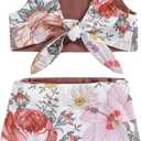WASAIGOOD Newborn Baby Girl Two Piece Swimsuit Floral Knotted Swim Top and Bottom Tankini Bikini Set Infant Bathing Suit Girl (12-18 Months)