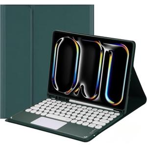NUWONAYA Touchpad Keyboard Case for for Amazon Fire HD 10/10 Plus 10.1 inch 2021/2023(11/13th Generation) with Pen Holder, Round Keys Detachable Trackpad Keyboard , Teal