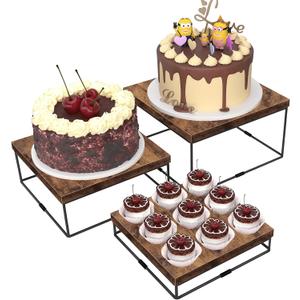 ELITEROO Buffet Risers, 3 Pack Wooden Risers Display Stands, Square Food Risers for Buffet Table, Tiered Dessert Display Stands, Food Stands for Display Party, Rustic Brown, 9"x10"x11"