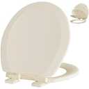 Angol Shiold Quiet-Close Molded Wood Toilet Seat with Non-Slip Adjustable Hinges, Anti-Pinch Bumpers, Easy Install & Clean（Bone, Round 16.5''）