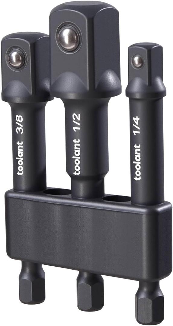 Toolant Impact Socket Adapter Set, 3 pcs, 1/4", 3/8", 1/2" Drive, Hex Shank Drill Bit Adapter with Holder, Compatible with Power Drill & Impact Driver