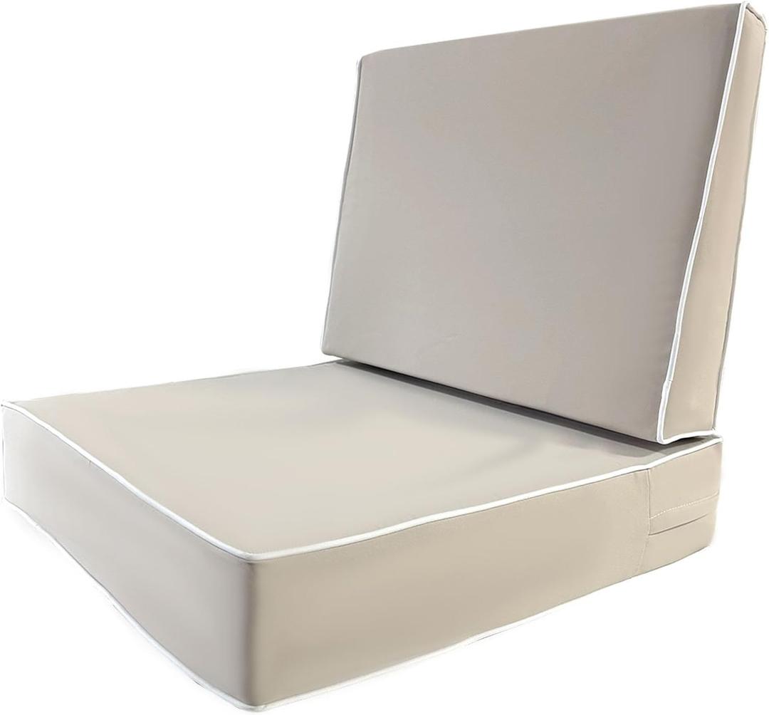 24x24x5 Inch Outdoor Cushions for Patio Furniture, Fade Resistant Deep Seat Cushion with Handle and Adjustable Straps, Waterproof Outdoor Chair Cushion (Off-White+White Side, 24x24x5inch)