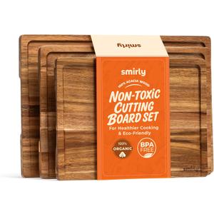 SMIRLY Wood Cutting Board, Bamboo Cutting Board Set, Chopping Board and Wooden Cutting Boards for Kitchen, Small Wood Cutting Board and butcher block (Acacia Wood, 3 Pack)