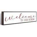 WKYAER Valentine's Day Wood Decor, Welcome to Our Home Wooden Sign, Rustic Farmhouse Style Valentine's Day Décor, Tabletop or Wall Décor for Living Room, Bedroom, Gift for Couples, 17.8x4x1.2 Inches