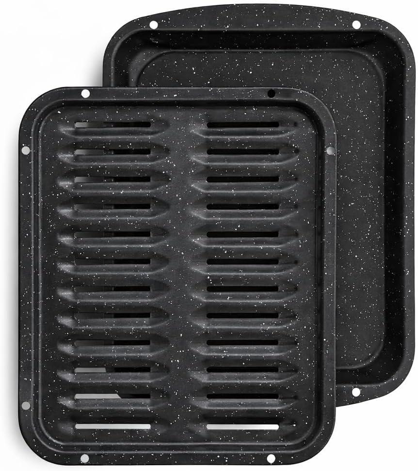 Broiler Pan for Oven Nonstick 16.75 x 13 Ceramic Coated - Broiling Pan for Oven Withstands Heat up to 550 F Heavy Duty Broil Pans and Rack Circulates Heat and Drains Fat (Speckled)