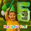 Green Superhero Birthday Pinata for Kids, 16 Inch Number 5 Piata with Stick, Blindfold and Confetti for Boys and Girls (hlk-5th)