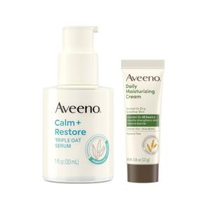 Aveeno SkinCare Bundle for Sensitive Skin, Calm + Restore Triple Oat Hydrating Facial Serum, 1 fl. oz, & Travel Size Daily Moisturizing Cream + Prebiotic Oat, 0.5 oz, Fragrance Free, Two Items