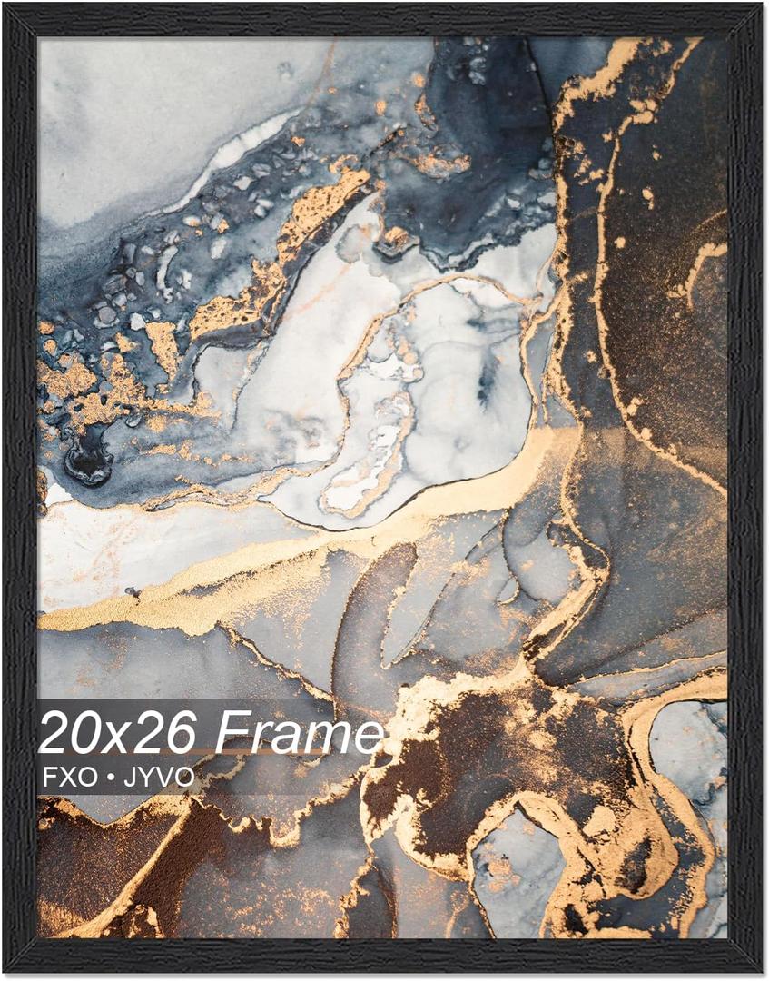 Fxojyvo Engineered Wood 20x26 Frame, Black Picture Frame for 20 x 26 Inch Poster Puzzle Photo, Light Weight 20 by 26 Poster Frame with Wood-grain for Wall - 1 Pack/Black/20 x26