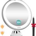 Auxmir 2025 Upgraded 20X Magnifying Mirror with Light, Makeup Mirror with 2-Level Lights, Vanity Mirror with Power Suction Cup and Tweezers, 360 Swivel, Portable Bathroom Mirror for Home Travel