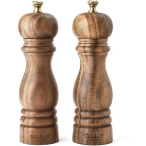 BILL.F Salt and Pepper Grinder Pepper Mill Grinder Pepper Grinders Salt Mill Set of 2 with Adjustable Ceramic Rotor 7 Inch (Acacia Original)