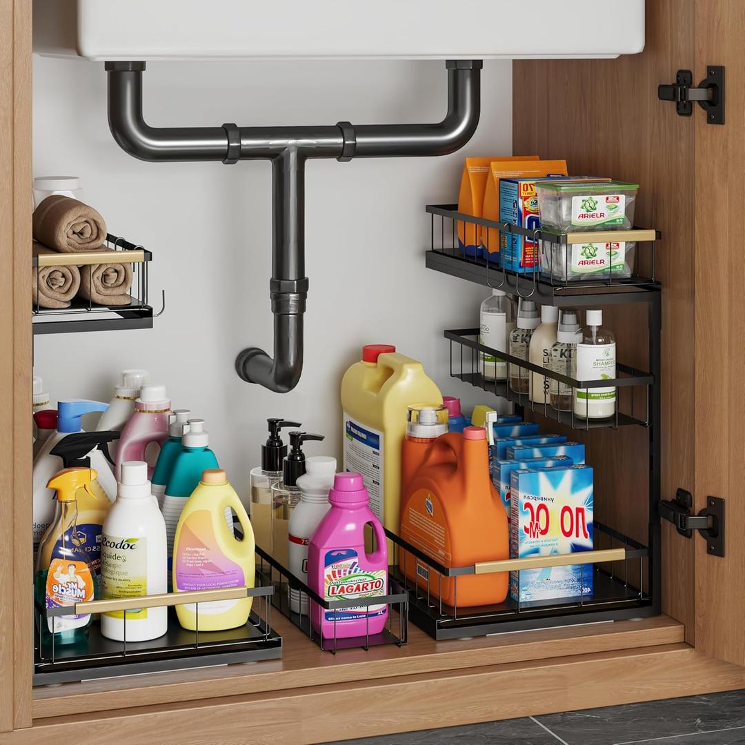 Under Sink Organizer and Storage for Bathroom and Kitchen - 1 Pack Pull Out Under Cabinet Shelf Organizers - 3 Tier Sliding Out Drawer Organization for Home Cabinets Shelves and Drawers