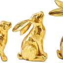 3 Gold Easter Bunny Decorations, Resin Rabbit Figurine Small Decorative Bunny Statues for Tabletop Centerpiece Indoor Spring Easter Decor Mantle Decorations