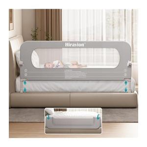 NBHOOHOO Bed Rail for Toddlers – 71" Swing Down Bed Guard with Double Crossbar Stability, GapFree AntiPinch Design for Queen & King Size Beds, Quick NoTool Install (Gray, 71in)