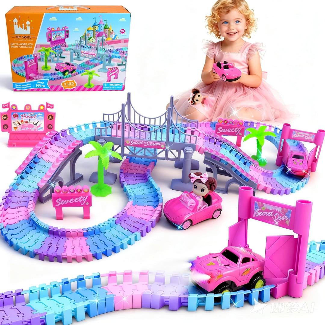 Car Toys for Girl 4-6,201 PCS Race Car Track for Kids Ages 3-5 Monster Truck 2+ Year Old Birthday Gift,Toddler Cars Toy for 3+ Year Old Girl