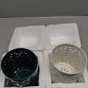 Jucoan 2 Pack Orchid Pots with Holes and Saucer, 4 Inch Ceramic Slotted Orchid Planter Pots for Repotting Indoor Outdoor Plant, Elegant Beige White and Green