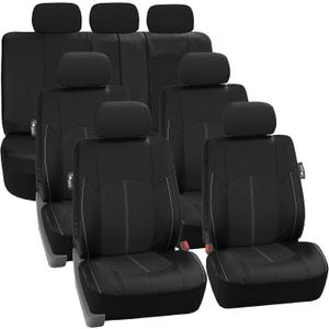 FH Group Perforated Leatherette Three Row Set 7 Seater Car Seat Covers, Airbag Compatible and Split Ready- Universal Fit for Cars, Trucks & SUVs (Black)