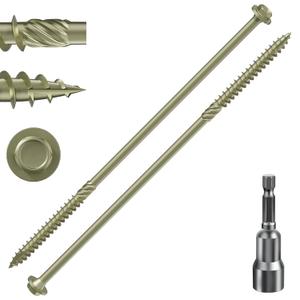 (2 lbs 18PCS)#14 x 12 Yellow Hex Exterior Lag Screws,6.3x300mm, Structural Wood Screw, Heavy Duty Construction Screw, Rust Resistant, Washer Head, Yellow Coated Exterior Wood Screws