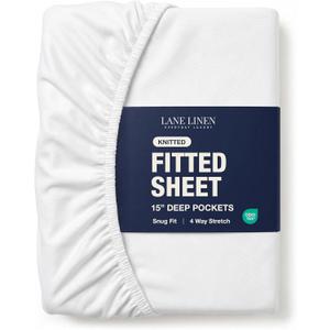 Twin Mattress Fitted Sheet - Classic Jersey Knit, 4 Way Elastic Stretch - 15" Deep Pocket Fitted Bottom Sheet Only - Ultra Soft, Easy Care & Stays Secure All Night - Hotel Inspired Home Sleep - White