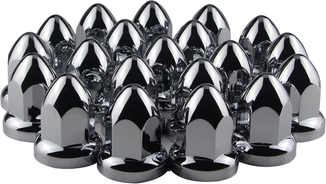 33mm Chrome Lug Nut Covers Push On,ABS Chrome Plastic Push-on Bullet Flanged Lug Nut Covers for Semi Trucks, Pack of 20