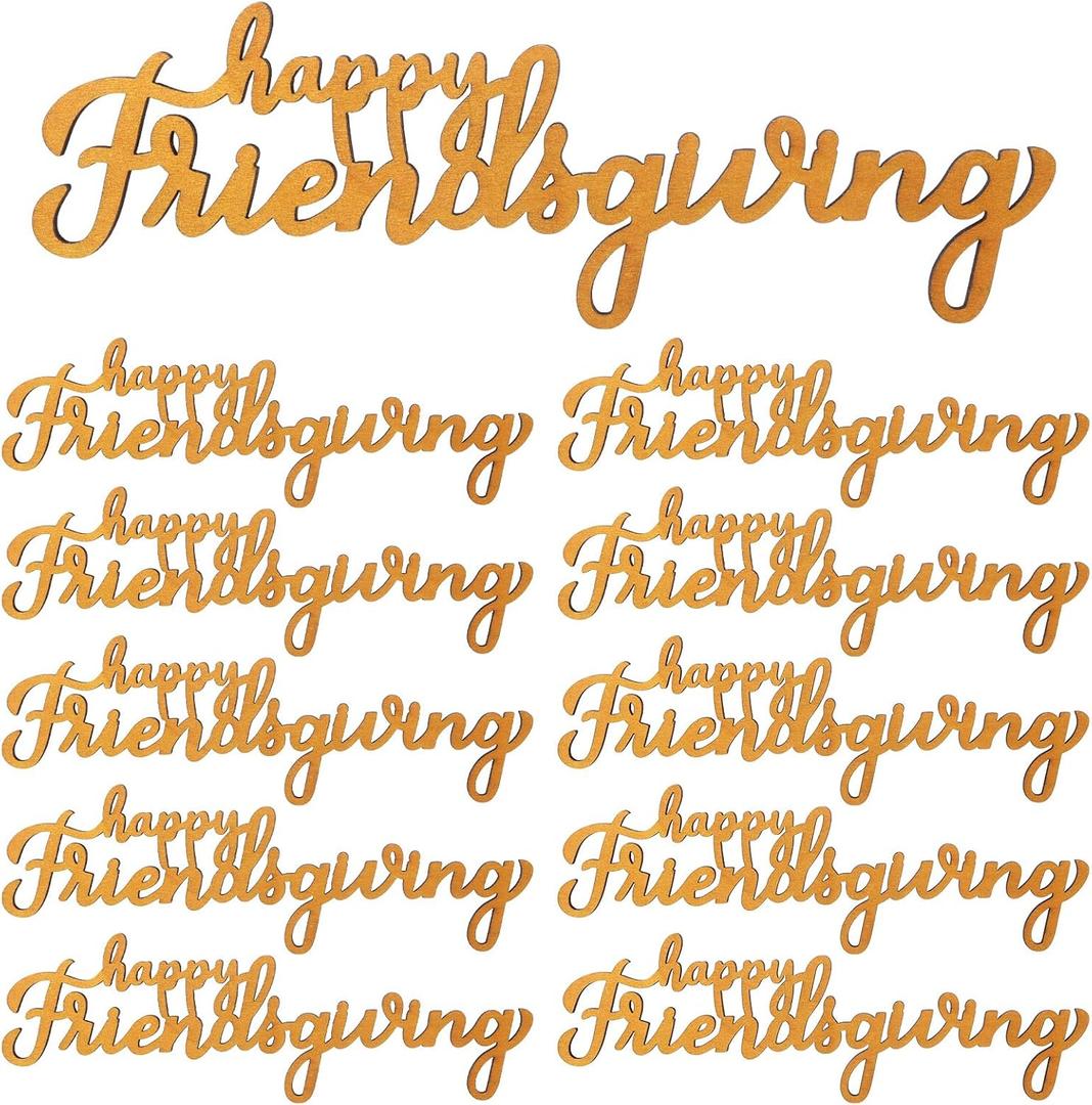24 Pcs Thanksgiving Wood Cutouts Signs Thanksgiving Place Cards Table Setting Decor Friendsgiving Plate Ornaments Decor for Farmhouse Table Dinner Party Decorations (Single-sided Gold)