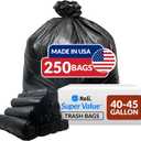 Reli. 40 to 45 Gallon Trash Bags Heavy Duty | 250 Trash Bags | Super Sizeable, Black, Garbage for Serious Cleanup