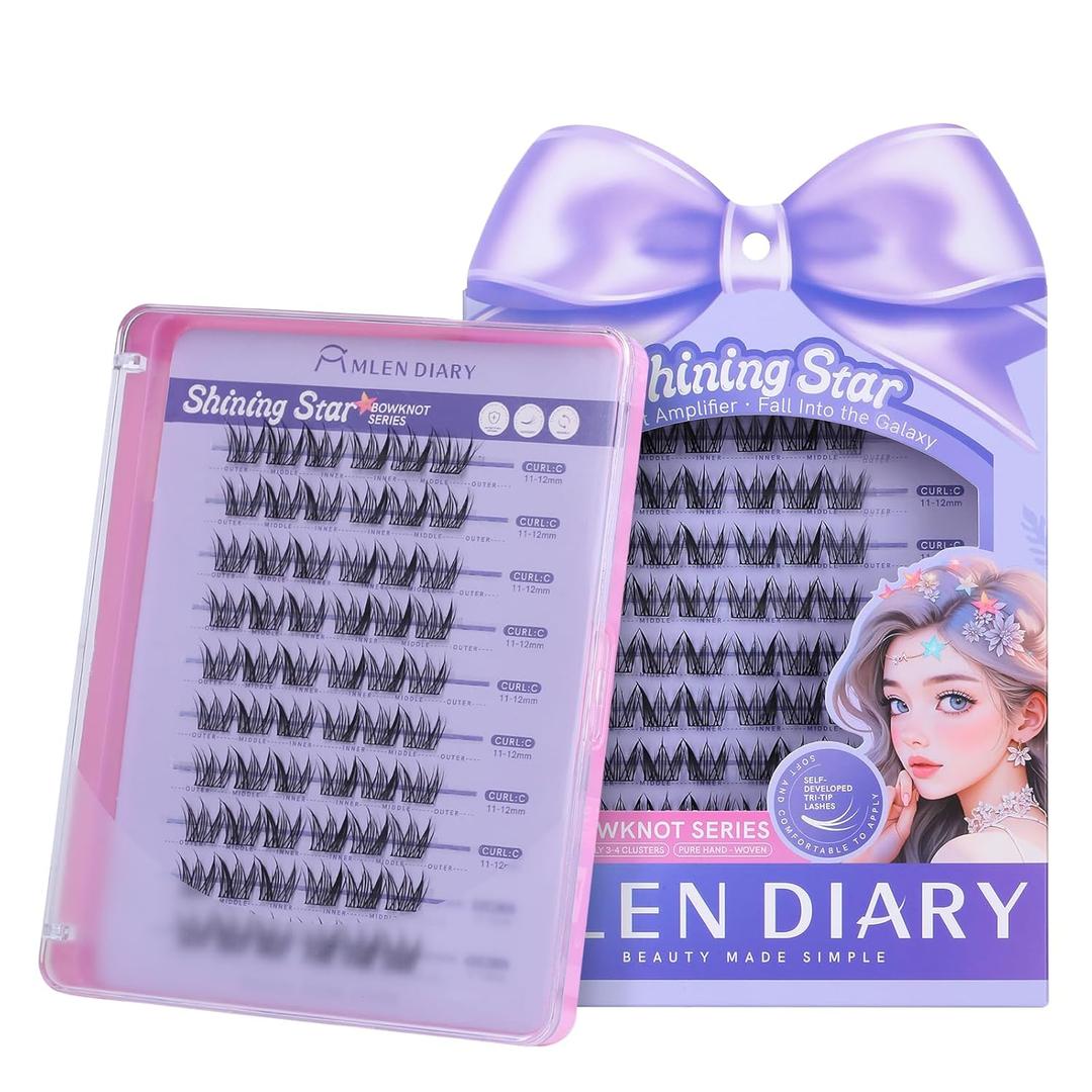 MLEN DIARY Lash Clusters 60PCS Natural Eyelash Clusters C Curl Wispy DIY Eyelash Extensions 11-12mm Soft & Light Eyelash Clusters Korean Manga Style (Shining Star)