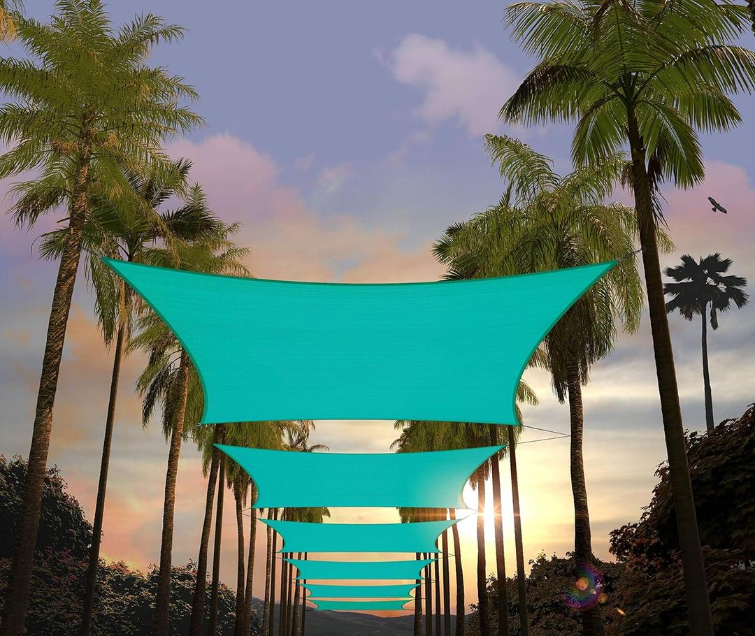 Amgo 10' X 16' Turquoise Rectangle Sun Shade Sail Canopy Awning UPF50+ AGTAPR1016, 95% UV Blockage, Water & Air Permeable, Commercial and Residential