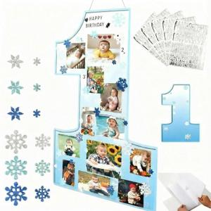 My First Year Photo Frame Board Winter Onederland 1st Birthday Decor Snowflake Picture Frame 12 Monthly Photo Display DIY One Year Newborn Keepsake Gifts Snowflake Nursery Birthday Decor