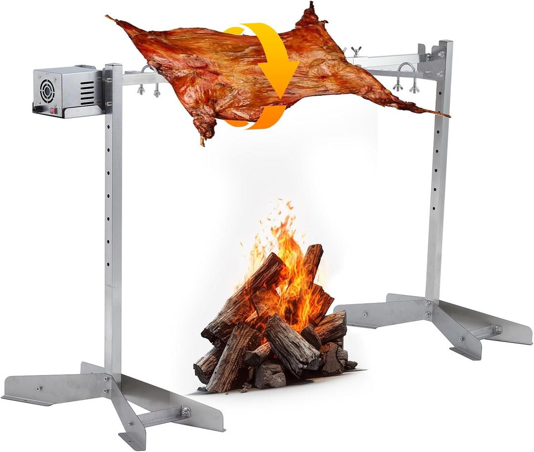 GarveeTech 46in Stainless Steel Electric Rotisserie Grill - 132LB Capacity for Whole Pig & Lamb, Charcoal Spit Roaster with 50W Motor, Outdoor Camping BBQ (46x21x36in)