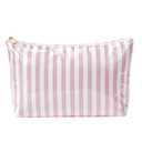 Large PVC Waterproof Striped Makeup Bag,Clear Coated Cosmetic Bags,Easy to Clean,Travel Organizer Zipper Pouch Beach Vacation Essentials for Women Girls(04Pink Stripe)