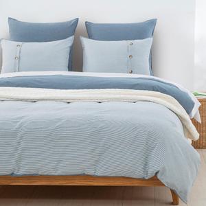 DAUAOTO King Size Duvet Cover Set 104"X90" Zipper Closure, Washed Cotton Bedding Reverse to Yarn-Dyed Stripe, Chambray (King 104"X90" + 2 Shams 20"X36")