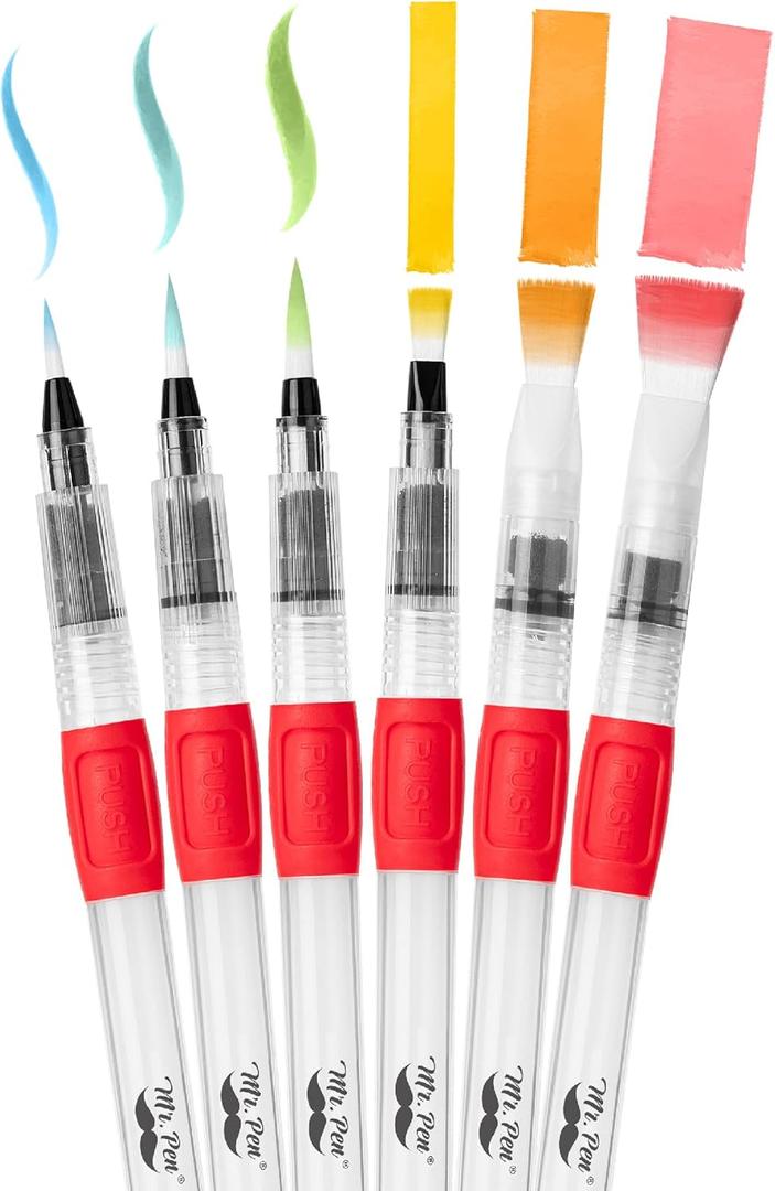 Mr. Pen- Watercolor Brush Pens, 6 Pack, Watercolor Brushes Set, Watercolor Pens for Adults, Water Brush Pen, Water Color Pens, Watercolor Brush Set, Refillable Brush Pen, Water Brushes for Watercolor