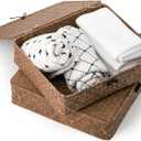 Elsjoy 2 Pack Flat Seagrass Storage Bins with Lid, Wicker Woven Storage Basket Set, Rattan Organizer Bins for Shelf, Closet, Bedroom
