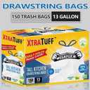 XtraTuff Tall Kitchen Drawstring Trash Bags, 13 Gallon, 150 Count, Lemon Mint Scented, MegaFlex Technology, Leak and Puncture Resistant, BPA Free