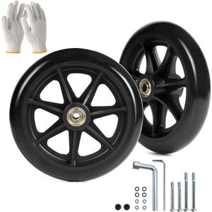 6 Inch Wheelchair Wheels (1 Pair) - Replacement Wheels with Narrow Wear-Resistant PU Tires for Wheelchairs, Walkers, Rollators Essential Wheelchair and Walker Accessories