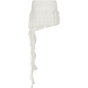 Womens Tulle Short Skirt Sexy Y2K Asymmetrical Low Waist Flowy Ruffle Pleated Mini Skirts Dance Sexy Rave Cloth, Large, White (Style 2)