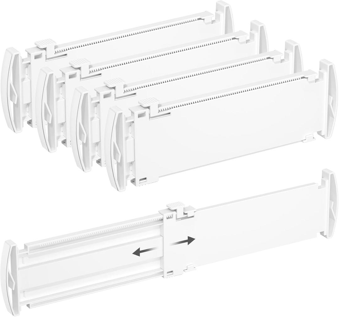 Lifewit 3.2" Tall 4 Pack Drawer Dividers, 26.5-42cm/10.2-16.5" Expandable Drawer Divider for Clothes, Adjustable Dresser Drawer Organizers, Drawers Separators for Dresser/Bathroom/Kitchen White