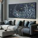 Framed Wall Art,Sea Fish Wall Decor for Living Room,Blue Beach Theme Artwork,Coastal Large Pictures Poster Prints Arts for for Bedroom Dining Room 29"x58"