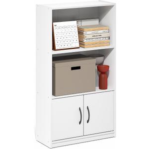 Furinno Gruen Book Shelf, 3-Tier Bookshelf, Bookcase with Open Shelf and 2 Doors Storage Cabinet, 9.3 x 21.8 x 39.5, for Organization and Storage, for Living Room, Bedroom, Home Office, White