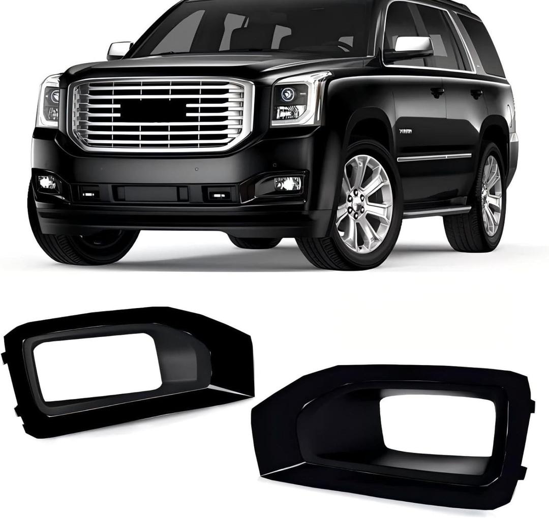 1 Pair Front Driving Fog Light Bezel Cover for GMC YUKON XL DENALI SLE SLT 2015-2020 Replaces 2936426, GM1038187, 22936427, GM1039187 (Black)