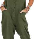 Yeokou Womens Overalls Linen Cotton Jumpsuits Loose Casual Jumpers with Pockets (X-Large, Armygreen)