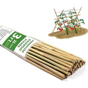 Bamboo Stakes,3FT Natural Bamboo Garden Stakes, BOVITRO 25Pcs Plant Stakes, Bamboo Sticks for Tomato, Beans, Vegetable and Climbing Plants