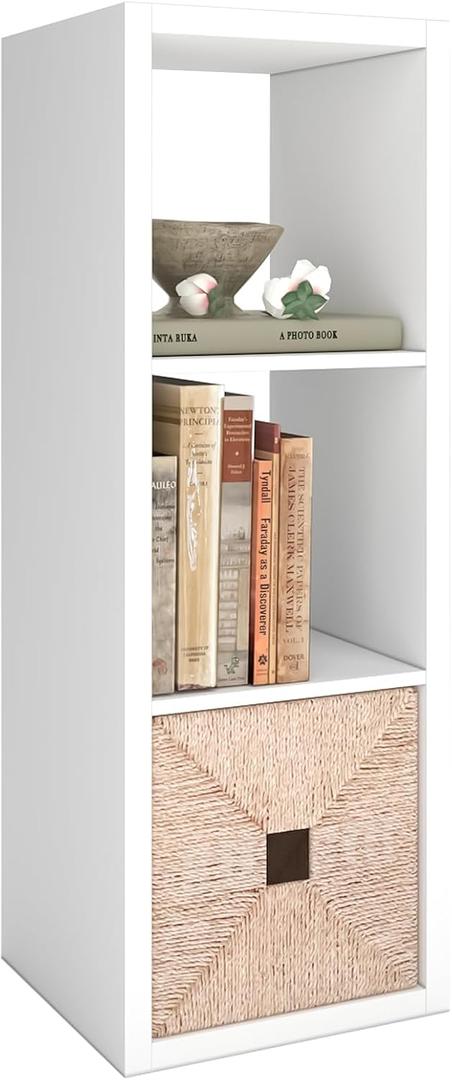 CTESNE【2026 Wooden Thick Frame 3 Cube Storage Organizer Shelf with Anti-Tipping Kits + Reversible Open Back Bookcase, Horizontal and Vertical Dual-use（White,11inch）
